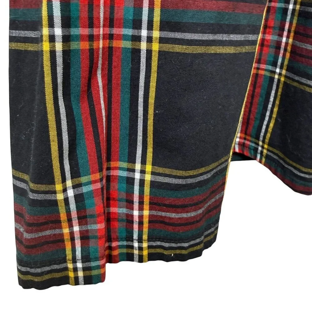 J CREW Plaid Blouse Small Black Red Puff Sleeve Preppy Womens Top Organic Cotton